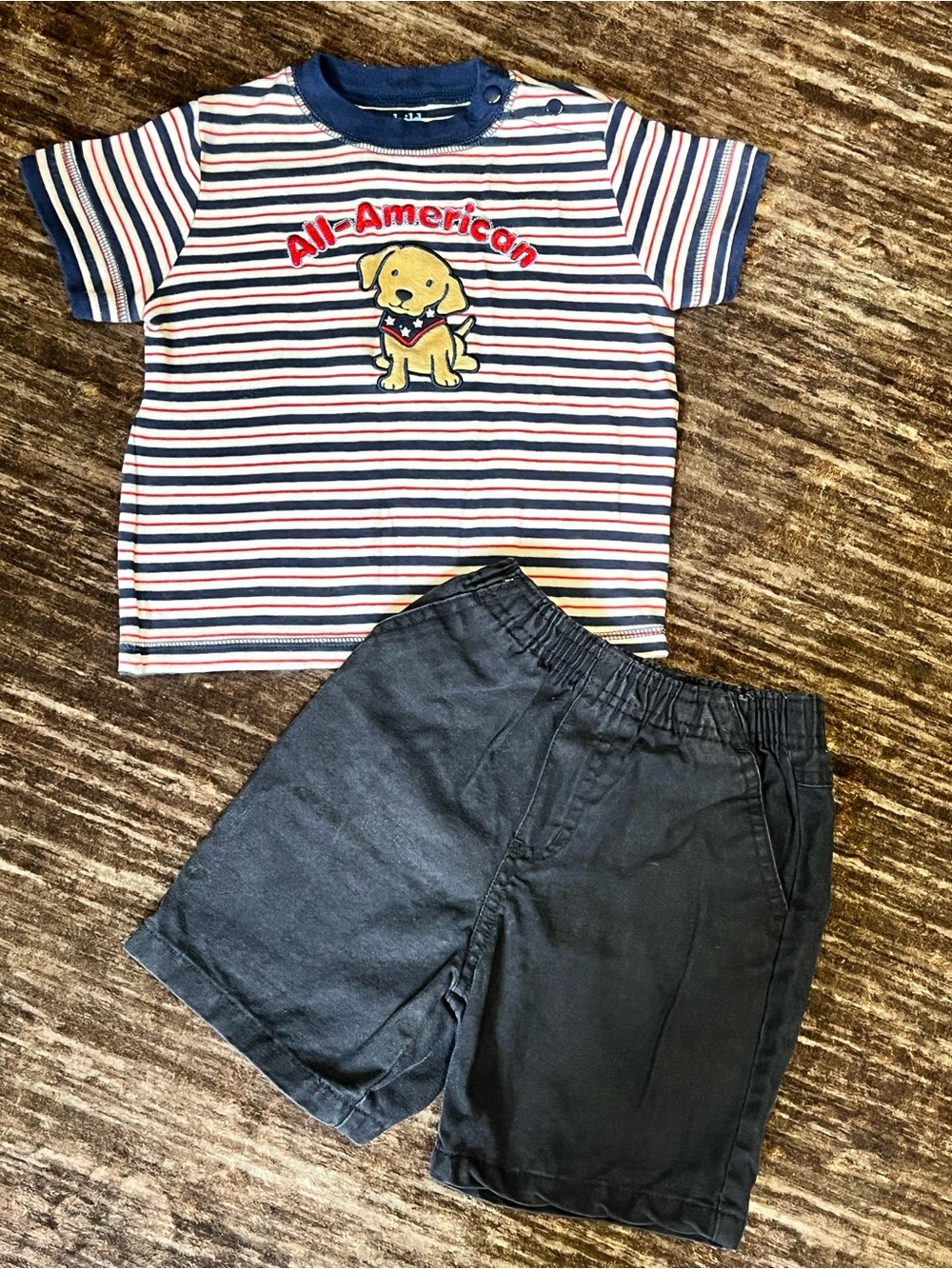 All-American Striped Puppy Tee & Navy Shorts Set
